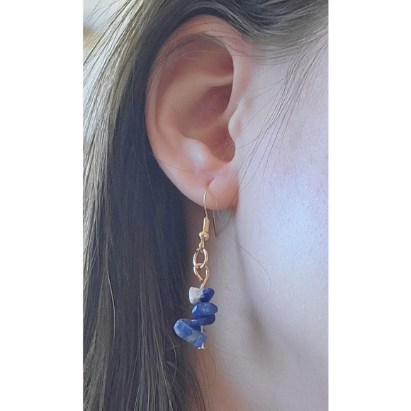 2 for $18❤️‍🔥Natural Stone Blue Dangly Earrings Marble Effect Gold Boho Crystal - Picture 2 of 5